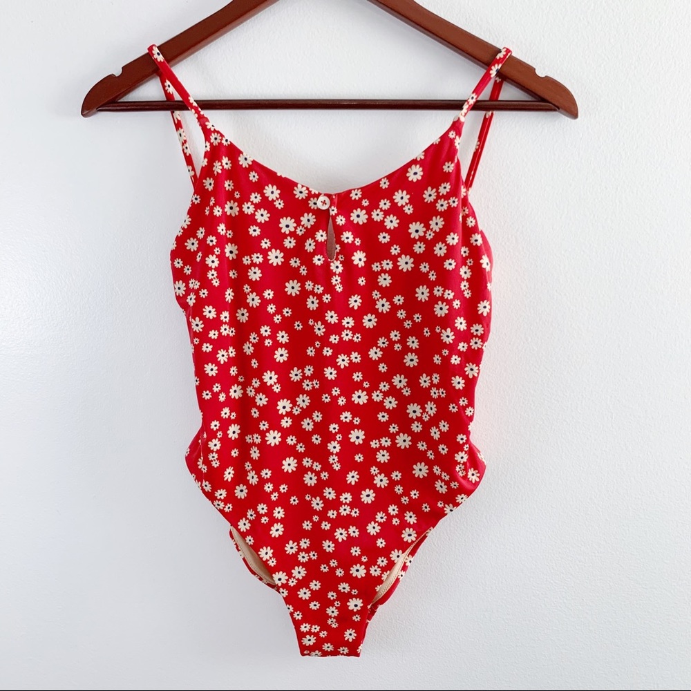 NEW Madewell red floral one piece swimsuit size XS